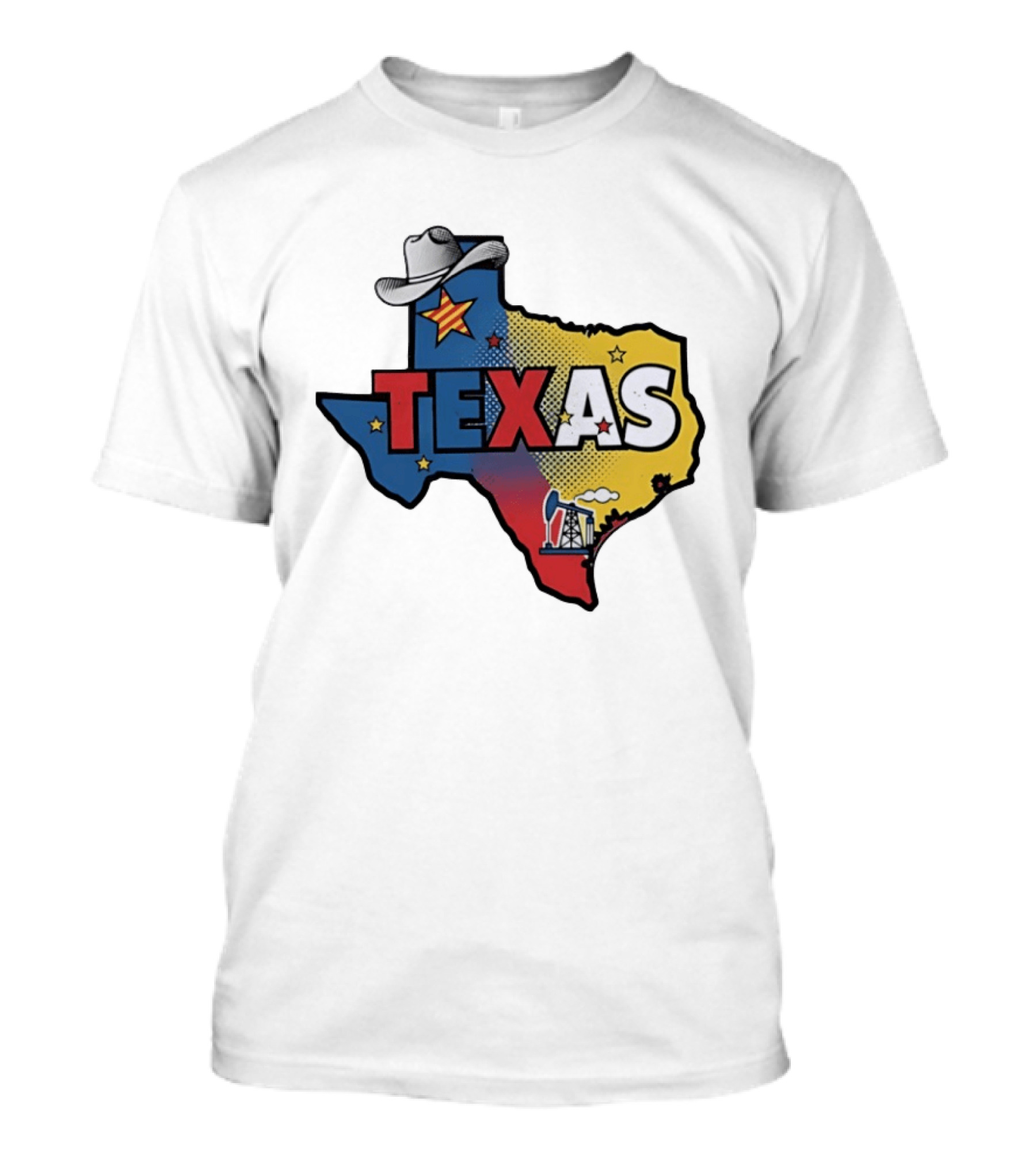 Texas Map Cowboy Hat Star Oil Rig T-Shirt