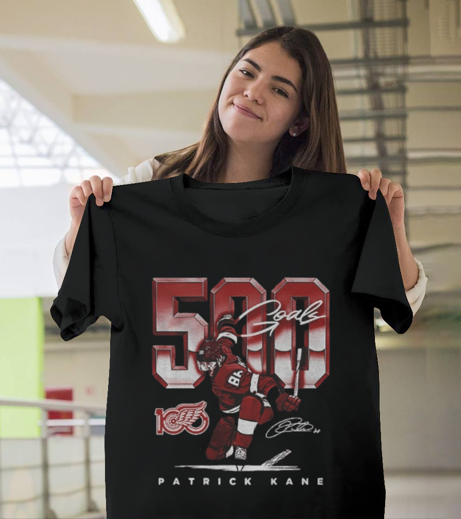 Detroit Red Wings Patrick Kane 500 Goals Signature 100th Anniversary Edition T-Shirt