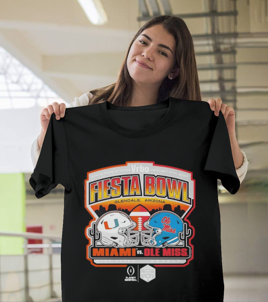 State Farm Stadium Vrbo Fiesta Bowl January 8th 2026 Glendale Arizona Miami Hurricanes Vs Ole Miss Rebels CFP T-Shirt