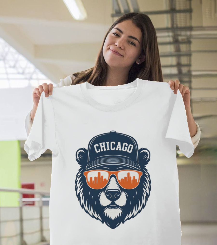 Chicago Bears Skyline 2026 Football City Bear With Hat And Sunglasses T-Shirt