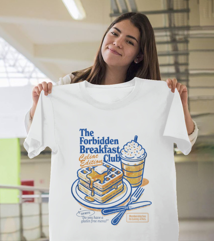 The Forbidden Breakfast Club Celiat Edition Gluten Free Menu Retro Pancakes And Drink T-Shirt