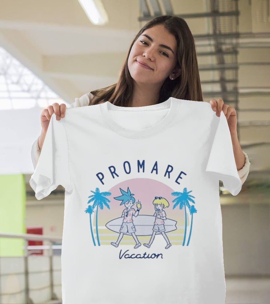 Promare Vacation Beach Surfboard Sunset And Palm Trees T-Shirt