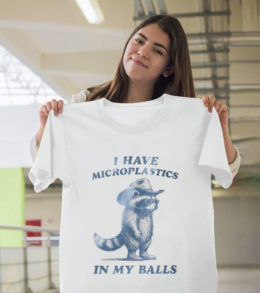 Raccoon I Have Microplastics In My Balls Cowboy Hat Glasses T-Shirt