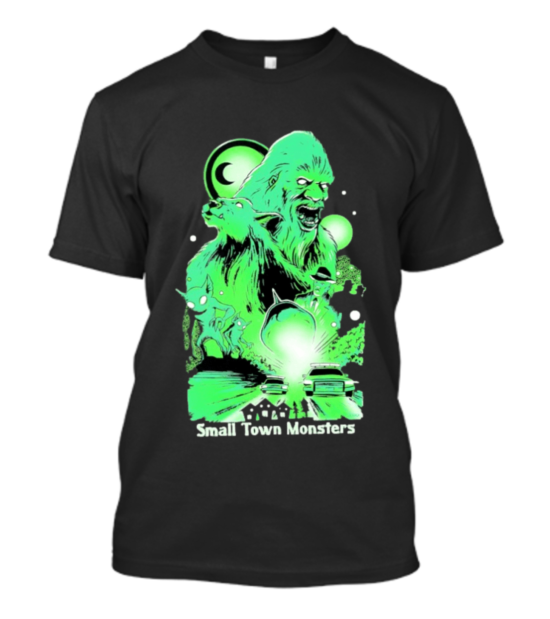 Small Town Monsters 2026 Alien And UFO With Bigfoot Creature T-Shirt