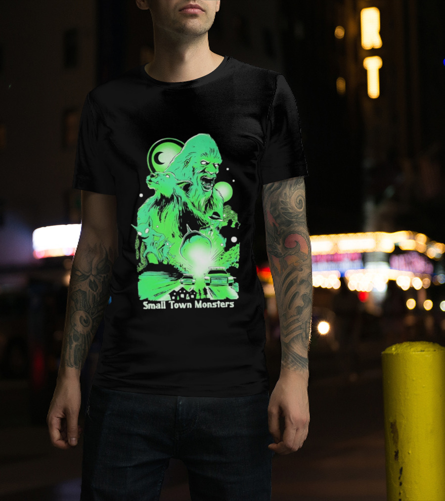 Small Town Monsters 2026 Alien And UFO With Bigfoot Creature T-Shirt