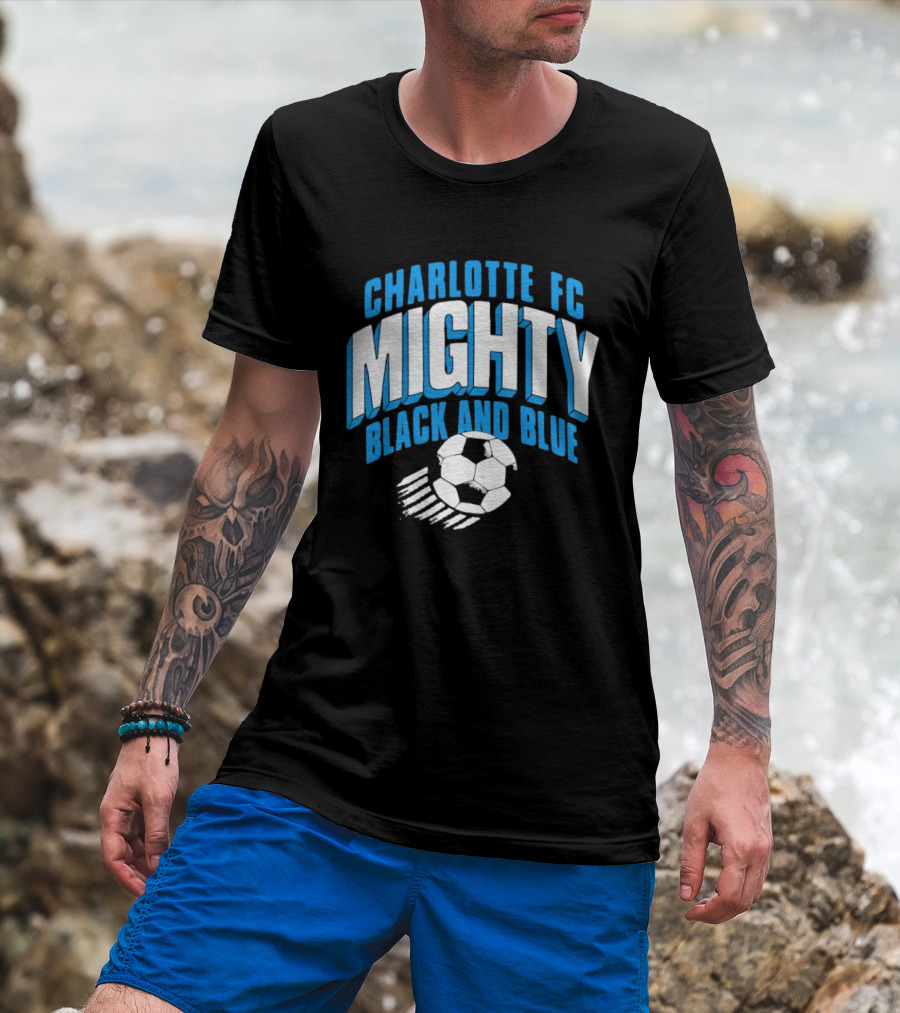 Charlotte FC Mighty Black And Blue Soccer Ball Momentum T-Shirt