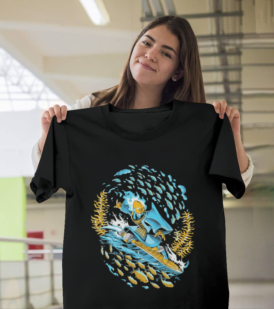 Sword Of The Sea Life Beneath The Waves Golden Samurai Surfer Wave Motion T-Shirt