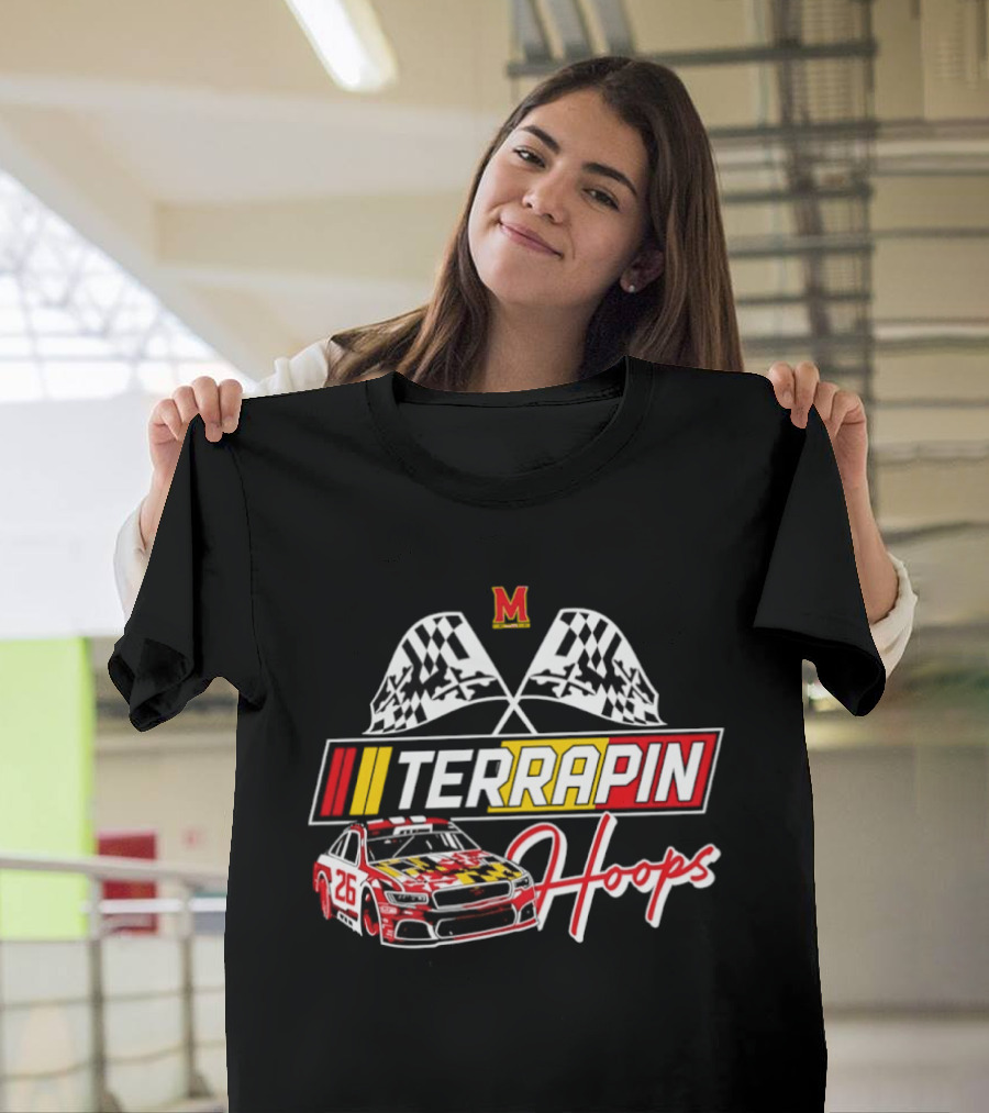 Terrapin Hoops Maryland Racing Car Checkered Flags T-Shirt