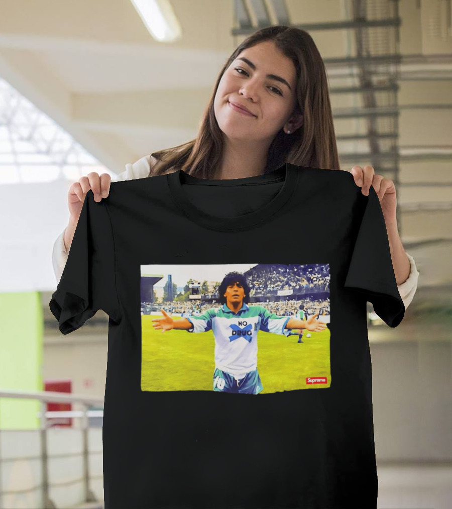Supreme Diego Maradona No Drug Soccer Legend Iconic Image T-Shirt