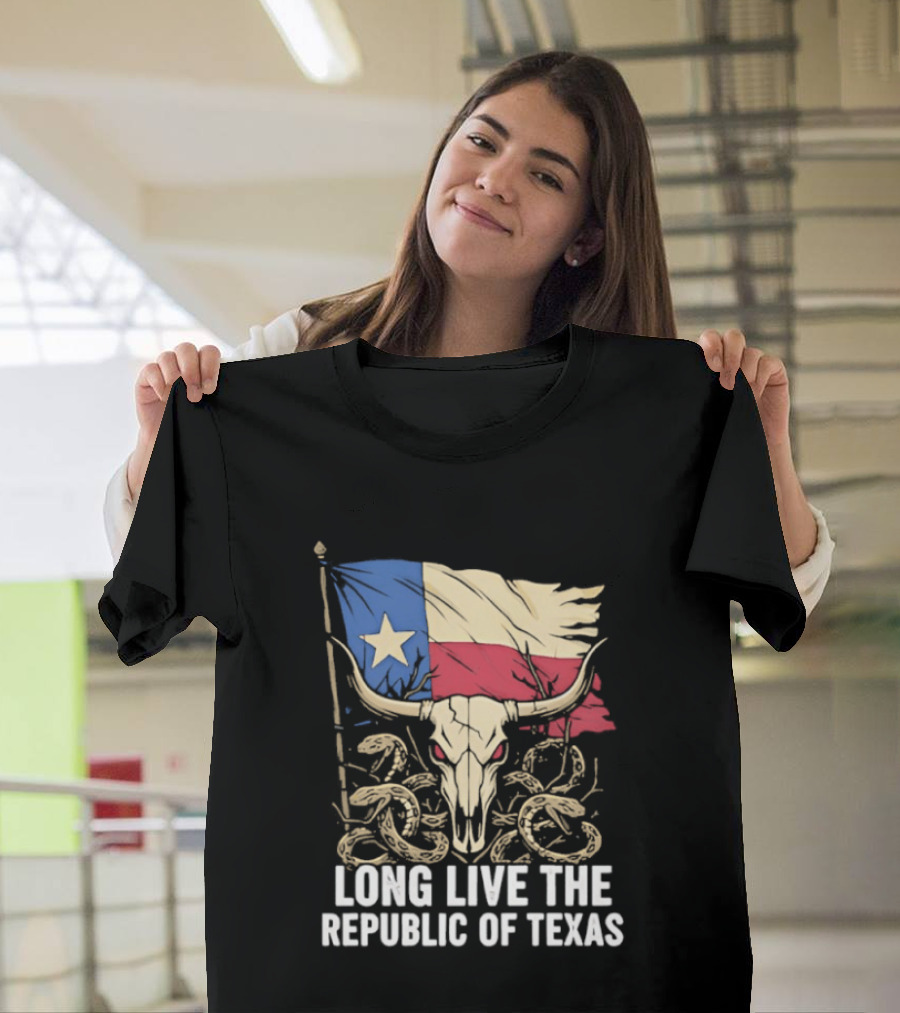 Texas Flag Skull With Snake Long Live The Republic Of Texas T-Shirt
