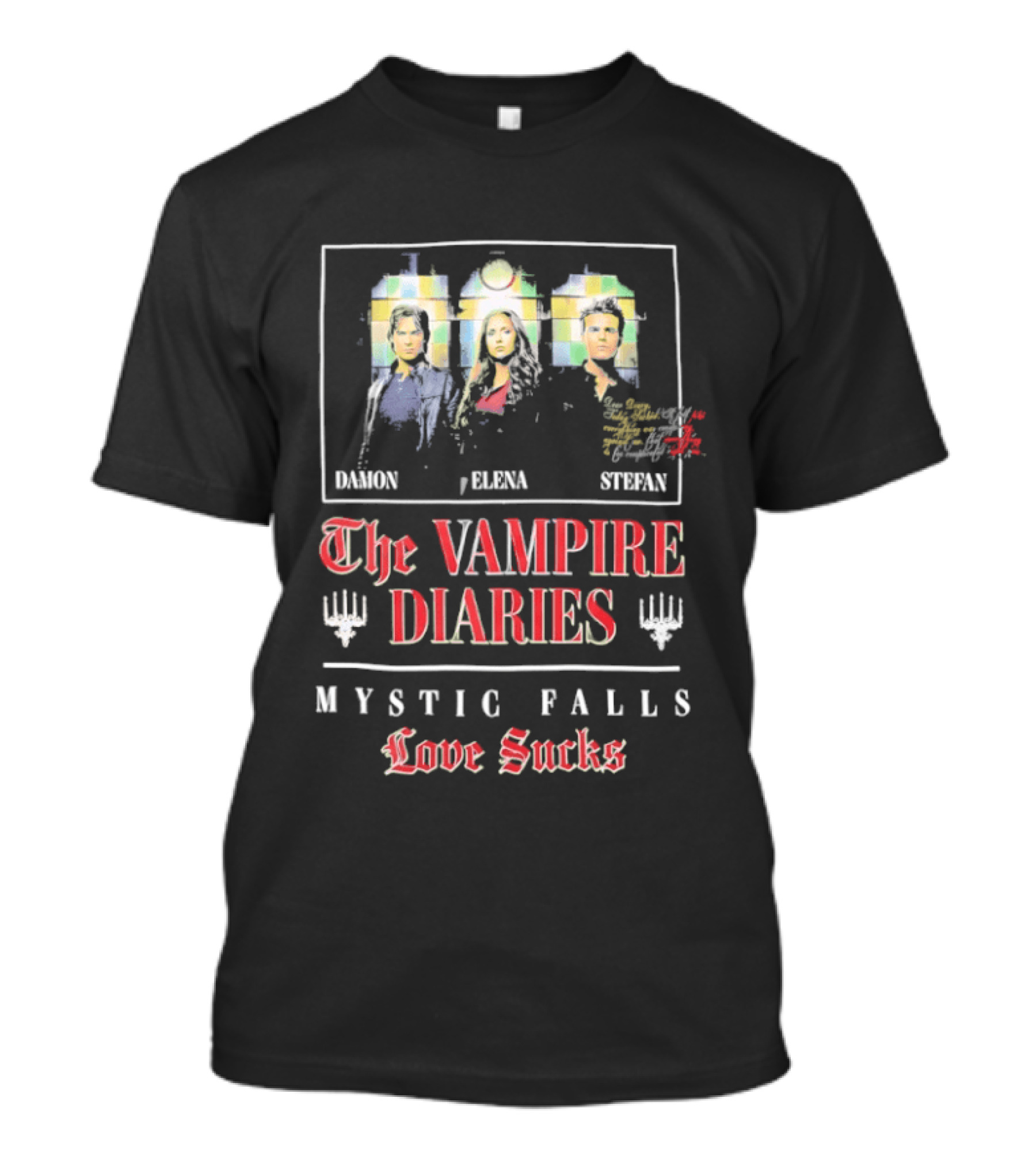 Damon Elena Stefan The Vampire Diaries Mystic Falls Love Sucks T-Shirt