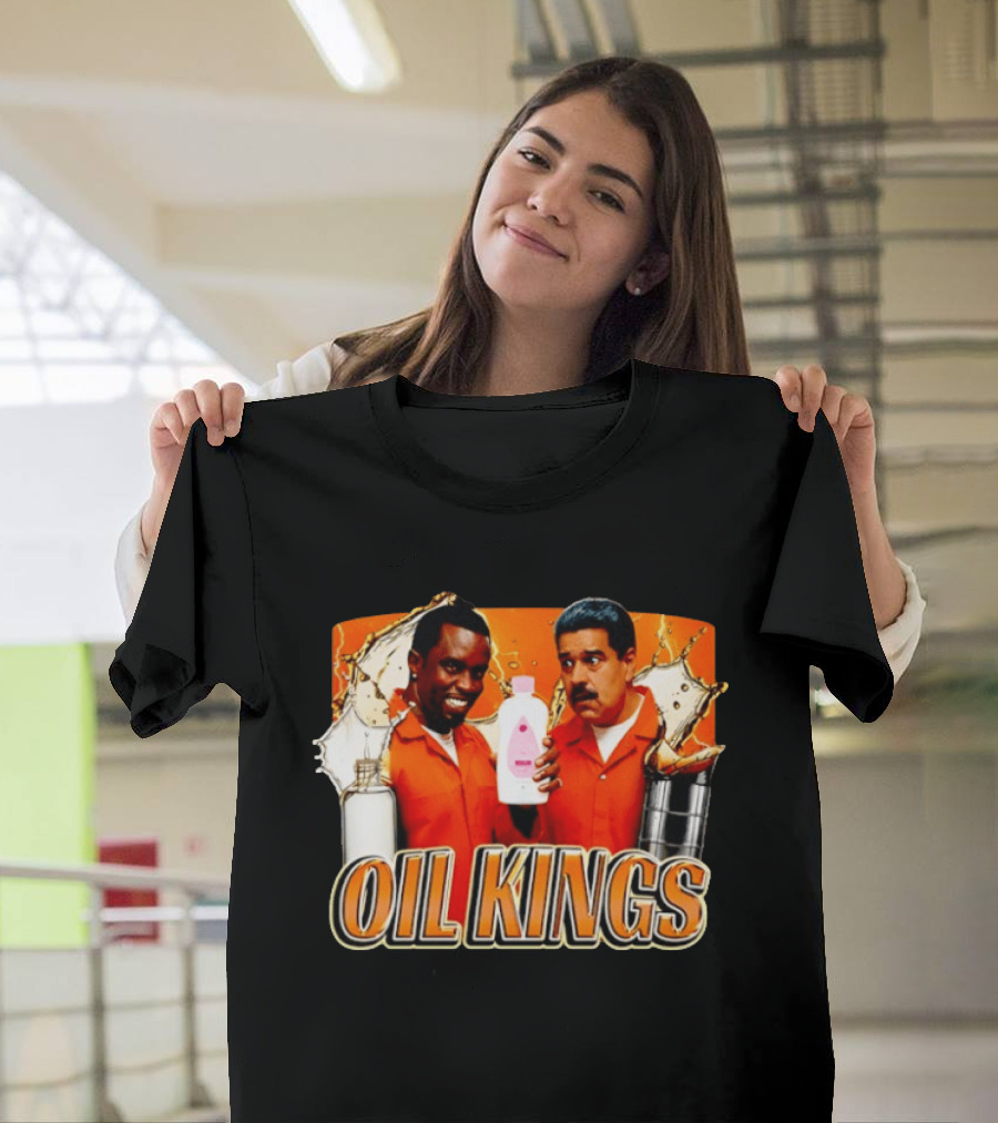 Oil Kings Comedy Parody With Iconic Characters And Baby Oil Bottle T-Shirt