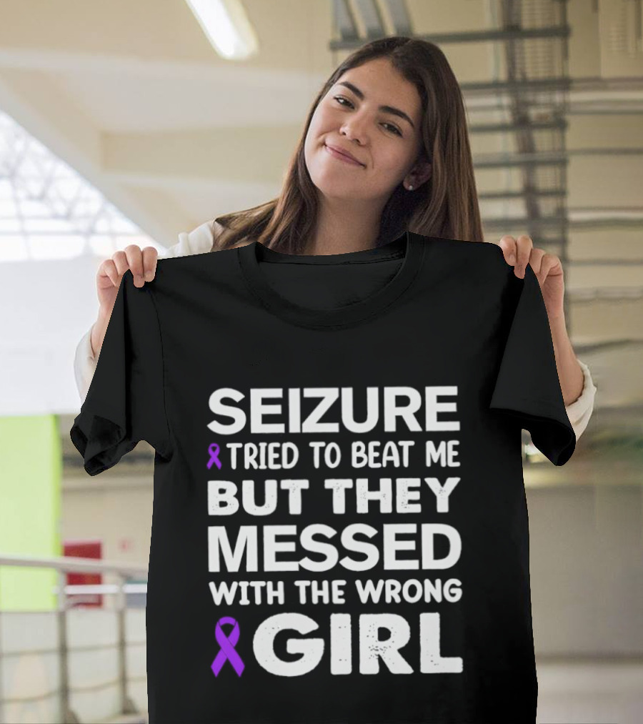 Seizure Tried To Beat Me Purple Ribbon Wrong Girl T-Shirt
