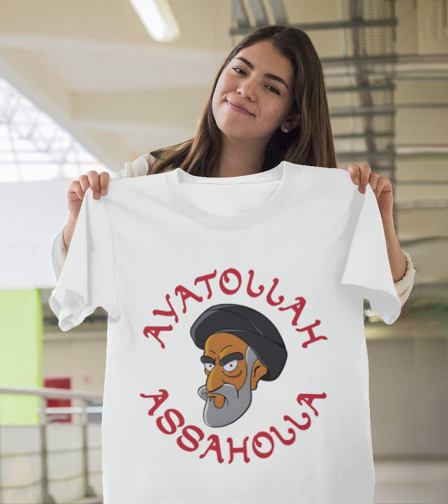 Ayatollah Asaholla Cartoon Face With Text In Red T-Shirt