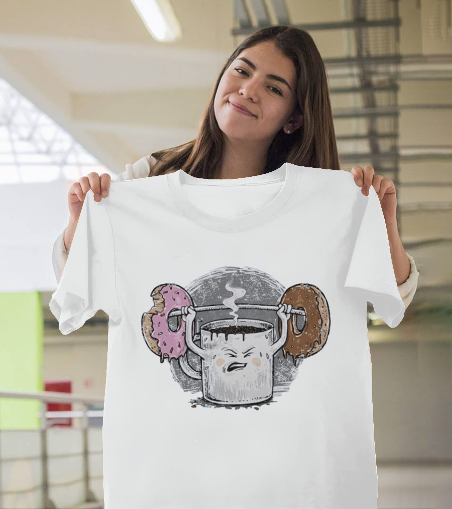 Coffee Lifting Pink And Chocolate Donuts Weightlifting Humor T-Shirt