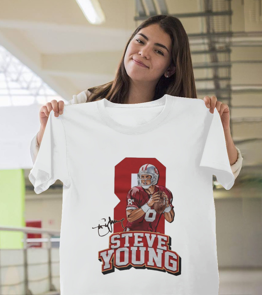 Steve Young 8 San Francisco 49ers Football Autograph T-Shirt