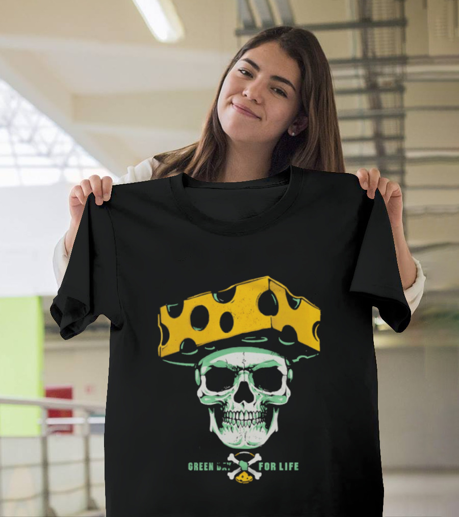 Green Bay Packers For Life Skull Cheesehead T-Shirt