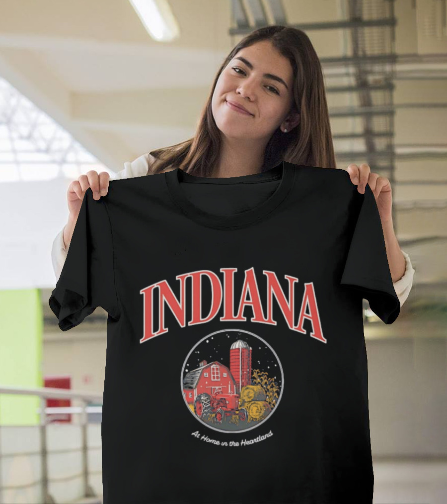 Indiana Farm Scene Silo Barn Tractor At Home In The Heartland T-Shirt