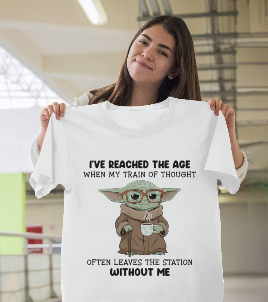 Baby Yoda Train Of Thought Humor With Coffee And Glasses T-Shirt