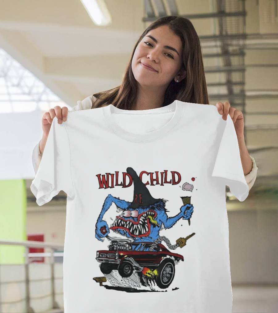 Wild Child Rat Fink R.F. Hot Rod Monster With Ice Cream And Gear Shift T-Shirt