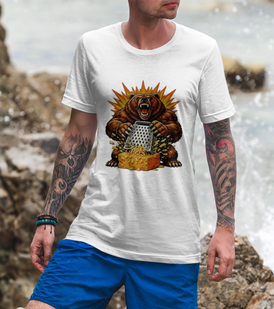 Angry Bear Grating Cheese Grater Hater Explosive Roaring Beast T-Shirt