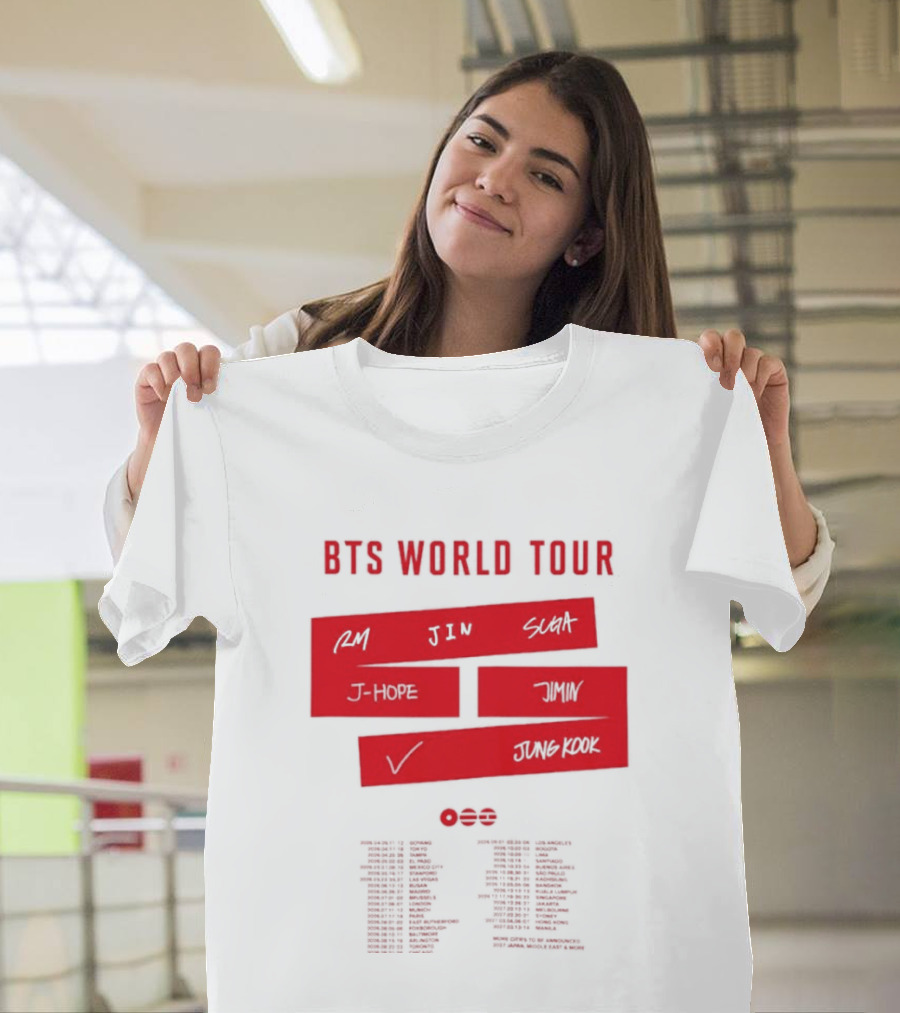 BTS World Tour 2026 RM Jin Suga J Hope Jimin V Jungkook Concert Tour Dates T-Shirt