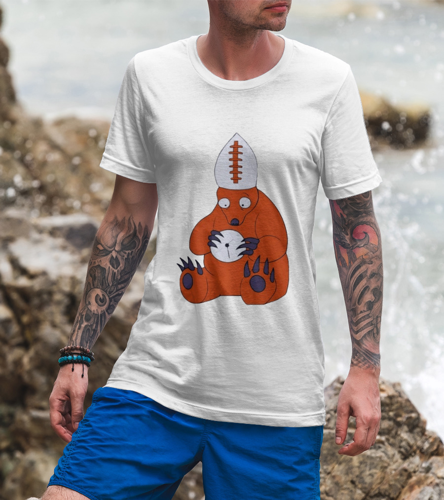 Chicago Bears Mascot Cartoon With Football Pope Hat T-Shirt