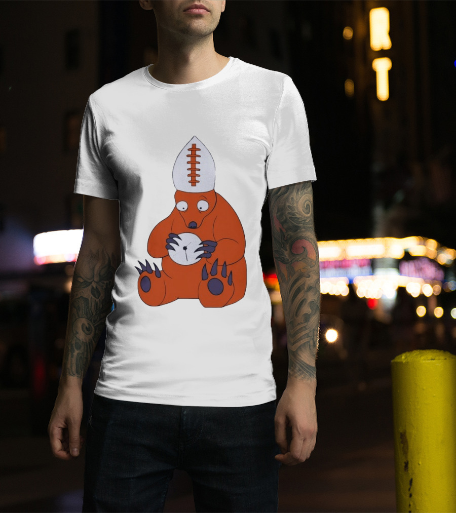 Chicago Bears Mascot Cartoon With Football Pope Hat T-Shirt