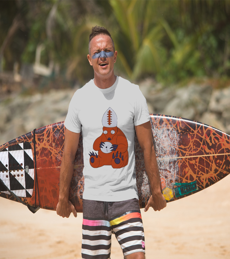 Chicago Bears Mascot Cartoon With Football Pope Hat T-Shirt