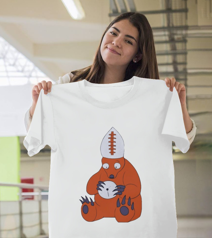 Chicago Bears Mascot Cartoon With Football Pope Hat T-Shirt