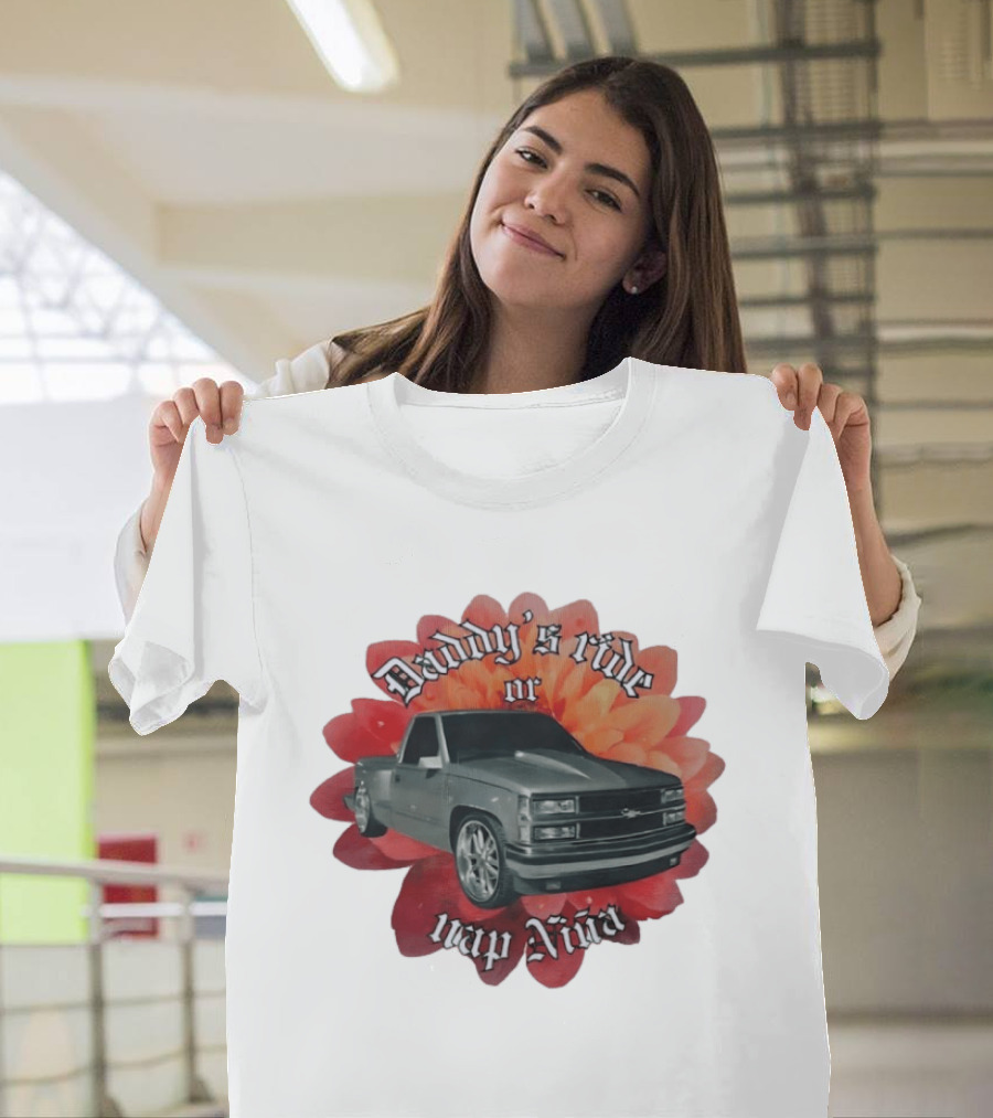 Daddy's Ride Or Nap Niña Car Floral T-Shirt