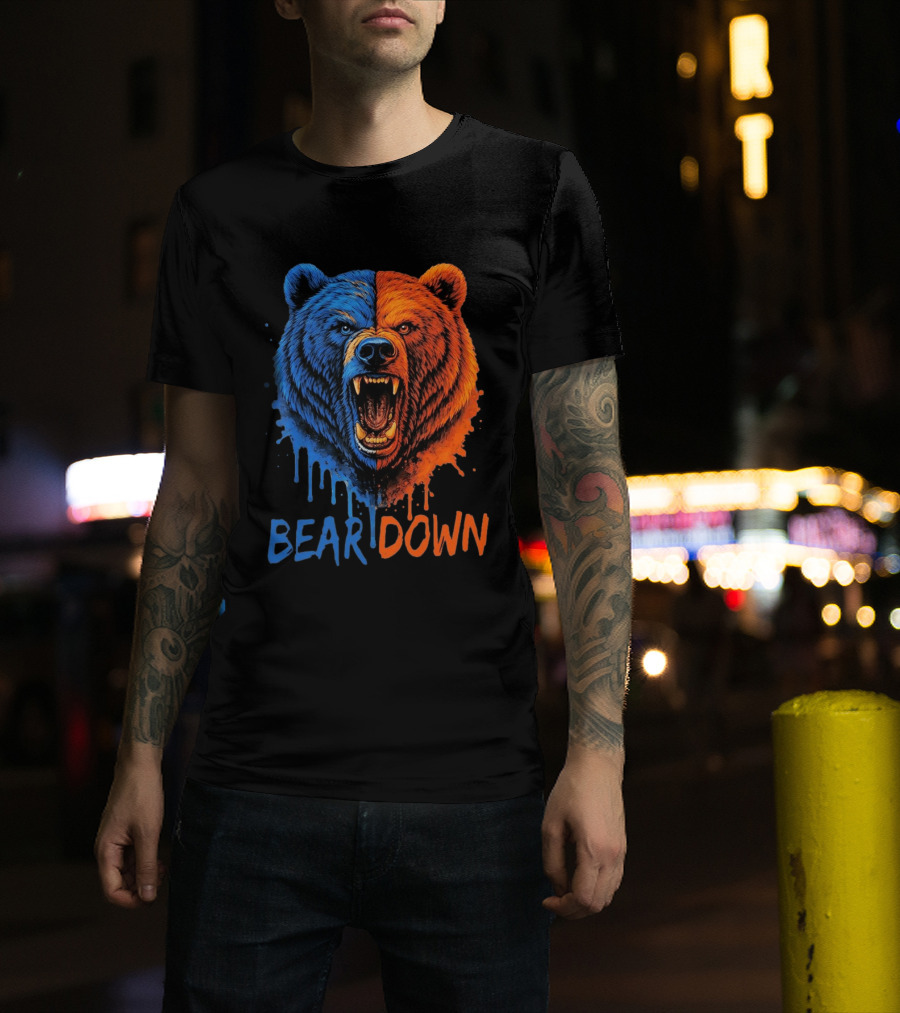 Bear Down Good Better Best Fierce Blue And Orange Bear Face T-Shirt