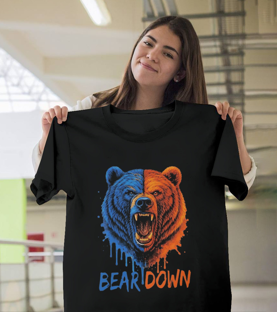 Bear Down Good Better Best Fierce Blue And Orange Bear Face T-Shirt