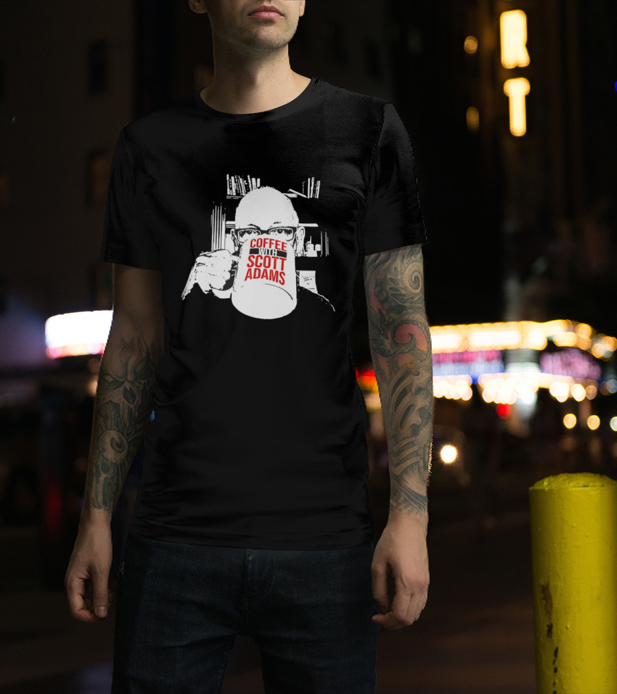 Coffee With Scott Adams Graphic Art And Bookshelves T-Shirt