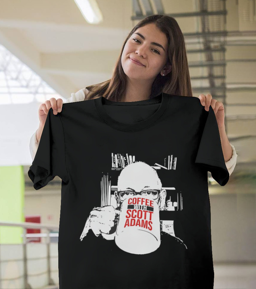 Coffee With Scott Adams Graphic Art And Bookshelves T-Shirt