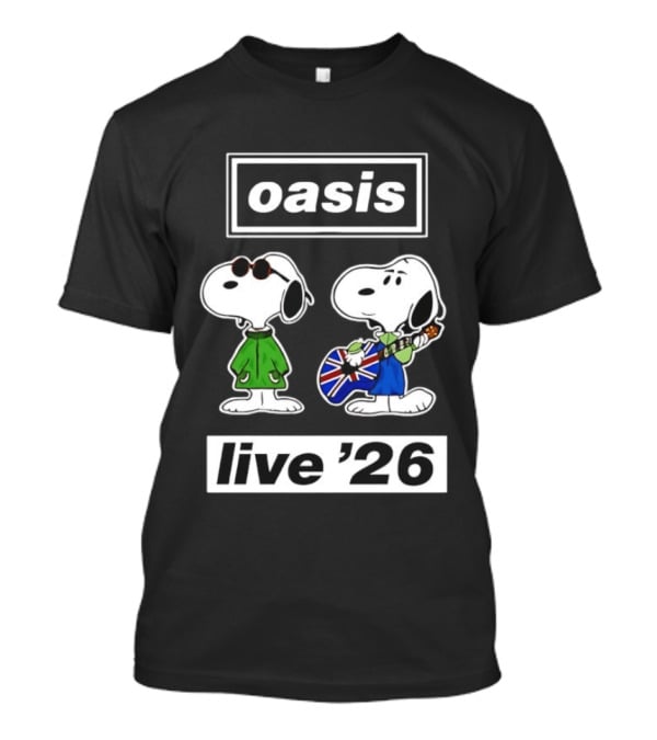 Oasis Snoopy Live '26 Union Jack Guitar T-Shirt