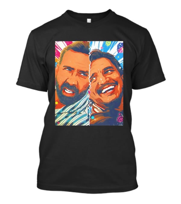 Pedro Pascal Nicolas Cage Colorful Retro Pop Art Face Off T-Shirt