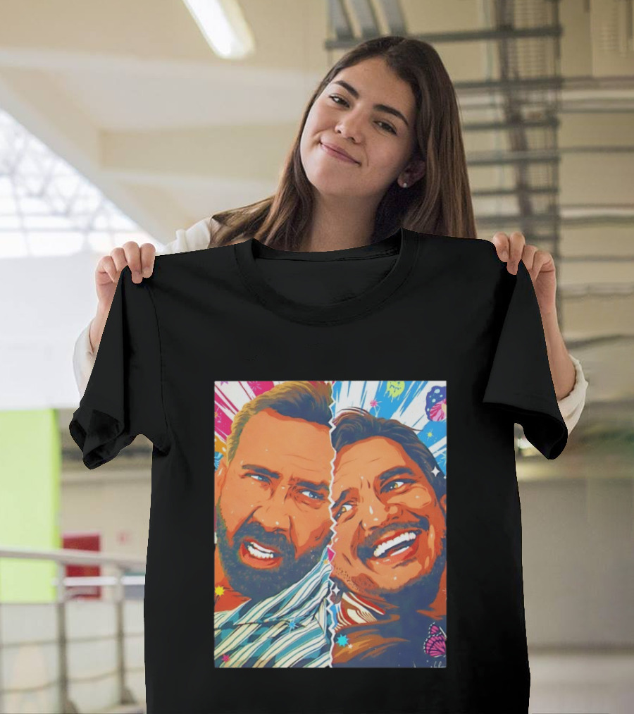 Pedro Pascal Nicolas Cage Colorful Retro Pop Art Face Off T-Shirt