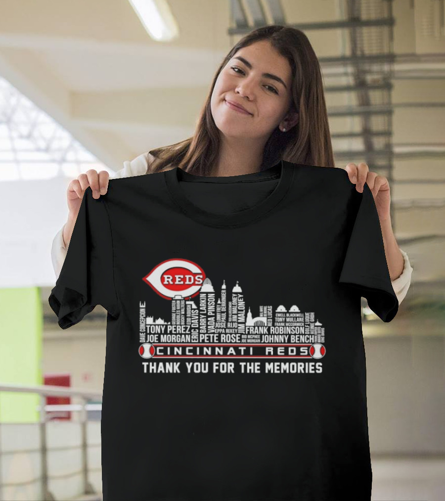 Cincinnati Reds Skyline City Tony Perez Frank Robinson Johnny Bench Thank You For The Memories T-Shirt