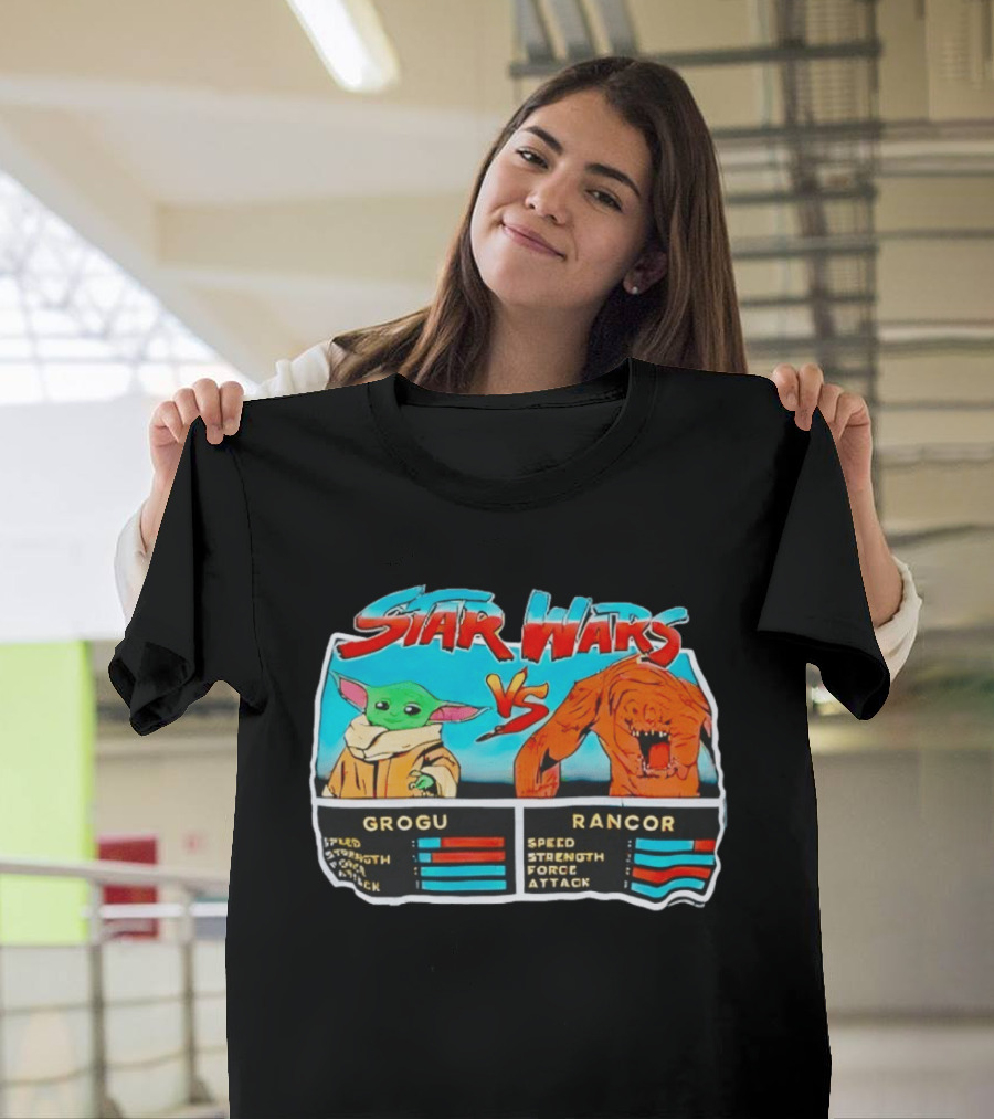 Star Wars Grogu Vs Rancor Speed Strength Force Attack T-Shirt