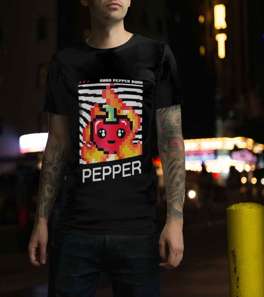 Burn Pepper Burn Pixel Art Pepper Fiery T-Shirt