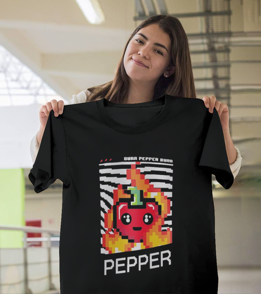 Burn Pepper Burn Pixel Art Pepper Fiery T-Shirt