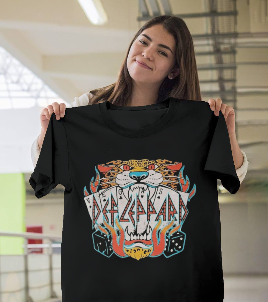Def Leppard Las Vegas Residency Collection 2026 Vegas Cards Tiger Dice Flame T-Shirt