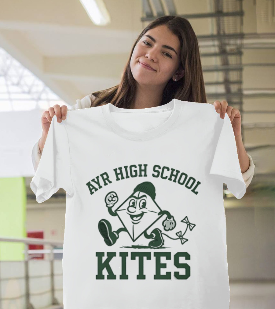 Ayr High School Kites Mascot Cartoon Character With Sneakers And Cap T-Shirt
