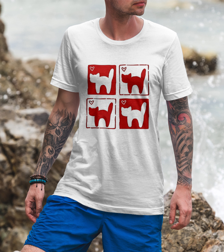 Y2K Cat Love Hearts Retro 2000s Square T-Shirt