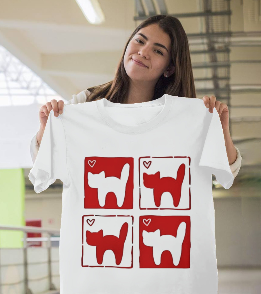 Y2K Cat Love Hearts Retro 2000s Square T-Shirt