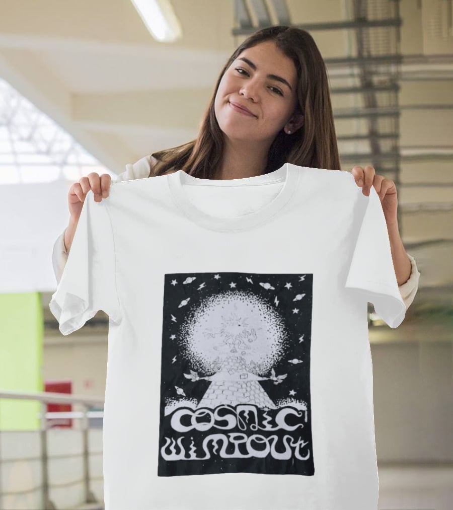 Cosmic Wimpout Psychedelic Pyramid Dice Explosion with UFOs and Stars T-Shirt