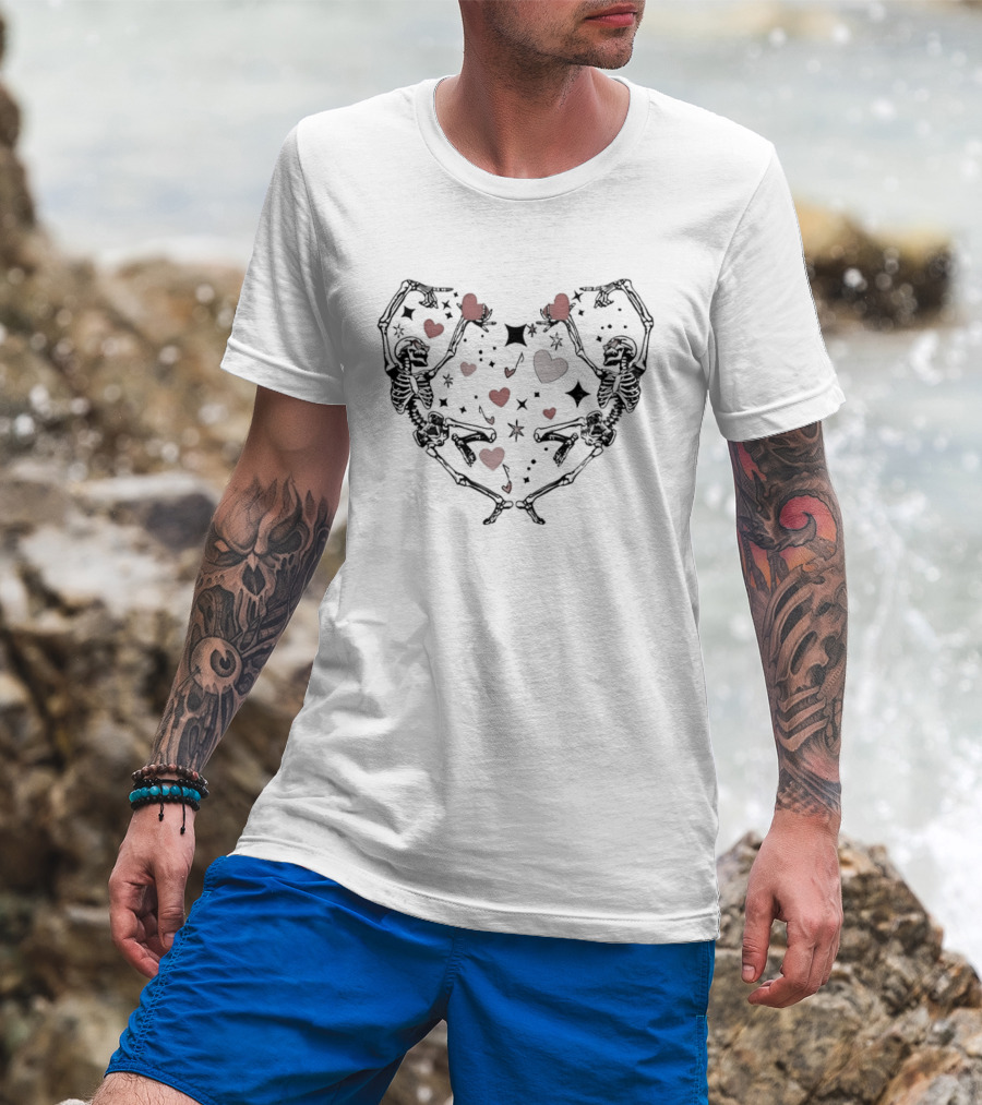 Dancing Skeletons Heart Valentine Love T-Shirt
