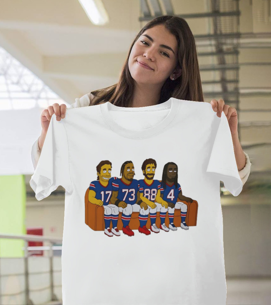 Josh Allen Dion Dawkins Dawson Knox Stefon Diggs Buffalo Bills Cartoon Characters On Couch T-Shirt