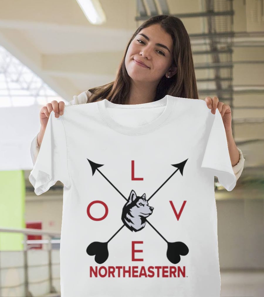 Northeastern Huskies Love Arrows Valentine's Day Gray Pullover T-Shirt